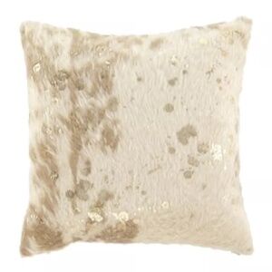 Set of 2 World Market Faux Cowhide Metallic Gold Paint Splatter Throw Pillows